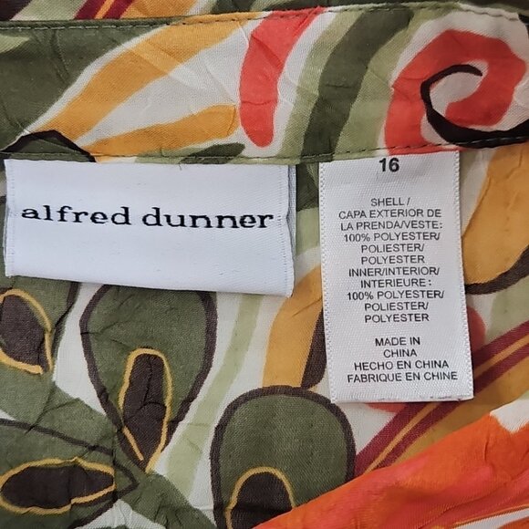 Alfred Dunner Top Women's 18 Green Orange Floral Fall Leaves Button Down Shirt - Picture 5 of 15